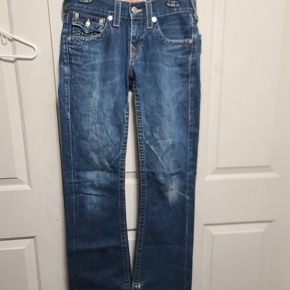 True Religion Blue Straight Leg Jeans with Classic Indigo Wash